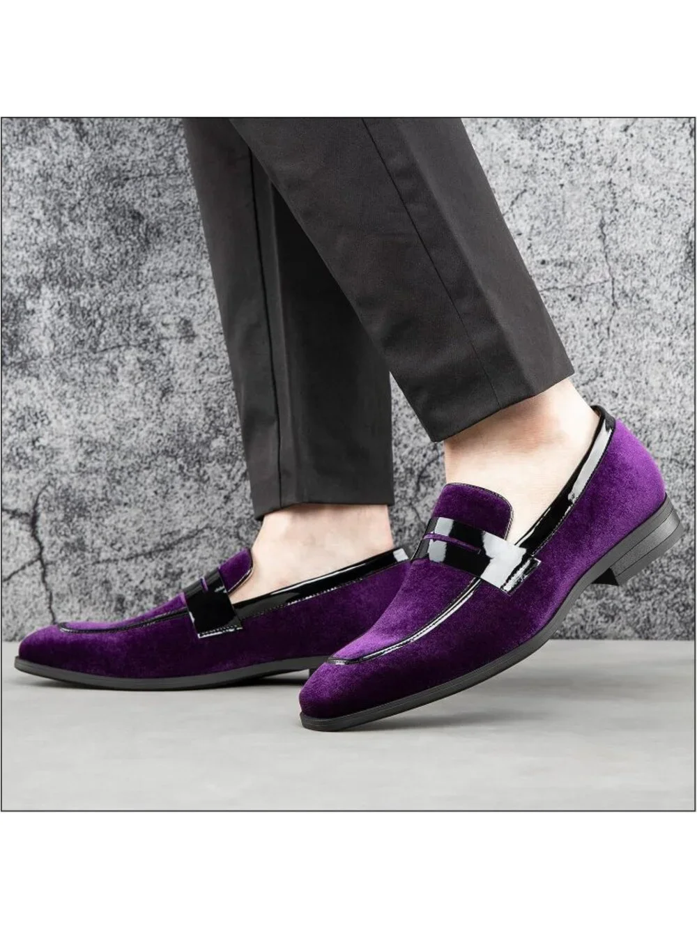 🆕Men's Purple Rubber Velvet Loafers Pull-On Dress Shoes Tuxedo Suit Shoes